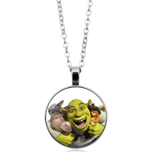 New Shrek Necklace Cartoon Photo Glass Cabochon Pendant Necklace Family Shrek Jewelry Wholesale Necklaces for Women 2021