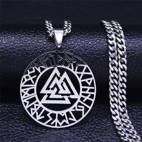 Divination Letters Viking Three Mountain Stainless Steel Necklaces Women/Men Silver Color Letter Necklace Jewelry collares NXS05
