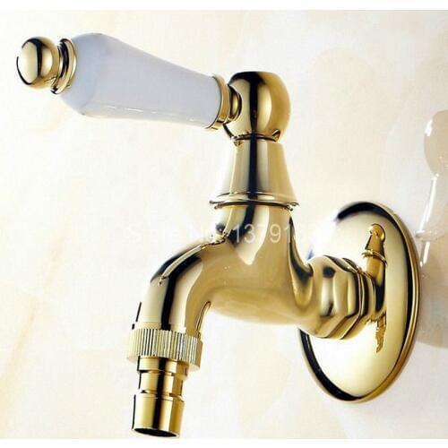 Polished Golden Brass Ceramic Handle Laundry Bathroom Wall Mounted Mop Water Tap Garden Washing Machine Copper Faucet aav126