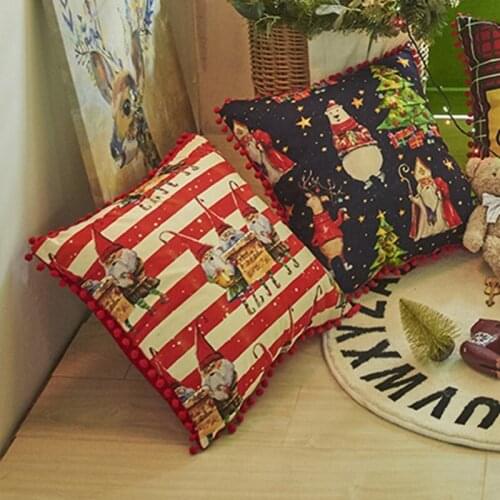 Christmas Throw Pillow Case Party Decor Ball Side Stripes Santa Claus Bowknot Cushion Cover Farmhouse Pillowcase