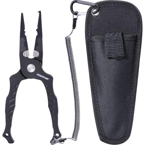 Sougayilang Fishing Pliers Aluminum Braid Cutter Split Ring Pliers Hook Remover Fish Holder with Sheath and Lanyard Fishing Tool