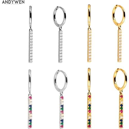 ANDYWEN 925 Sterling Silver Classic Line Drop Earring Slim Pendiente Piercing No Clips Women Luxury Rock Punk Wedding Jewelry