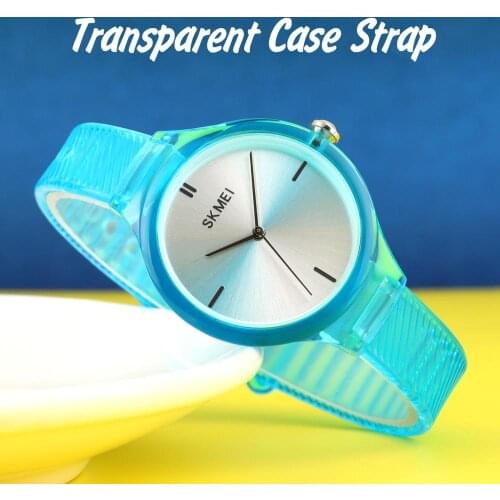 SKMEI Casual Ultra Thin Women Watches Quartz Simple Style Watchproof Watch Ladies Transparent Case Strap Relogio Feminino