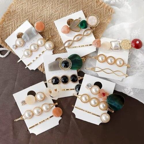 Classic Geometric Irregular Resin Flower Simulated Pearl Hair Grips Sets For Women Vintage Hair Jewelry Hairpins Wholesale