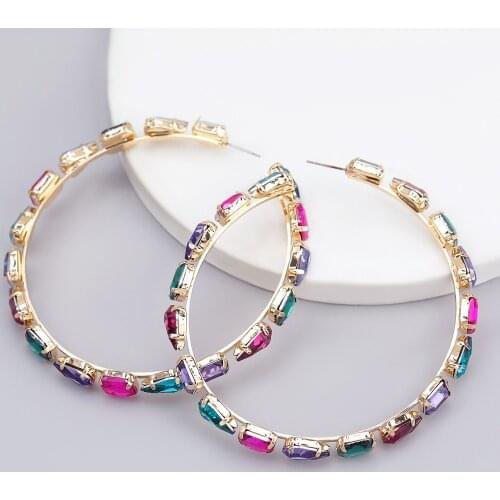 JIJIAWENHUA Fashion Trend Ladies Rhinestone Big Hoop Earrings Dinner Temperament Statement Accessories Hot Sale