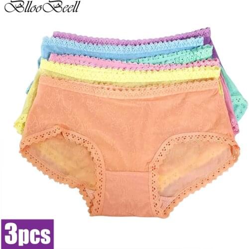 BllooBeell 3pcs Full Lace Womens Underwear Panties Sexy Low Waist Girls Briefs Transparent Female Soft Ladies Lingerie