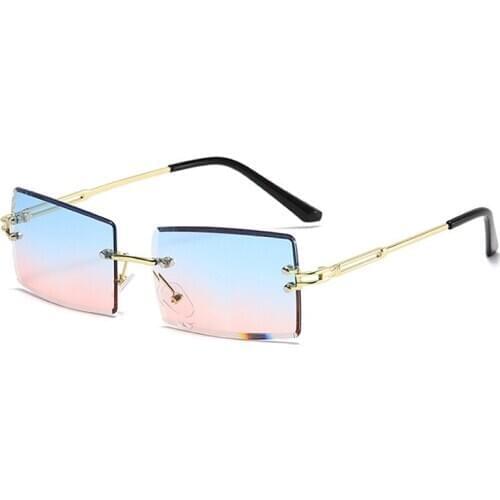 Women Sunglasses Luxury Retro Sunshade Mirror Colorful Gradient Rectangle Lens Square Frameless Eyewear UV400