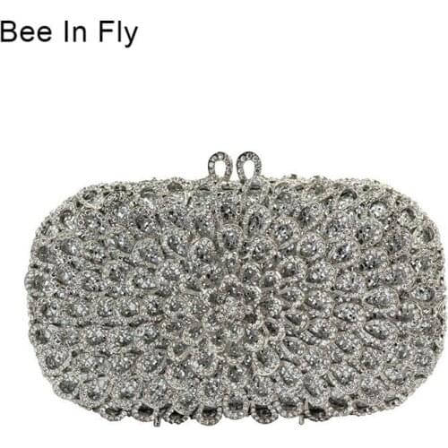 Women Hollow Out Box Shape Crystal Clutch Evening Bag Wedding Party Cocktail Purse Wallet Minaudiere Handbag Shoulder Bag Gifts