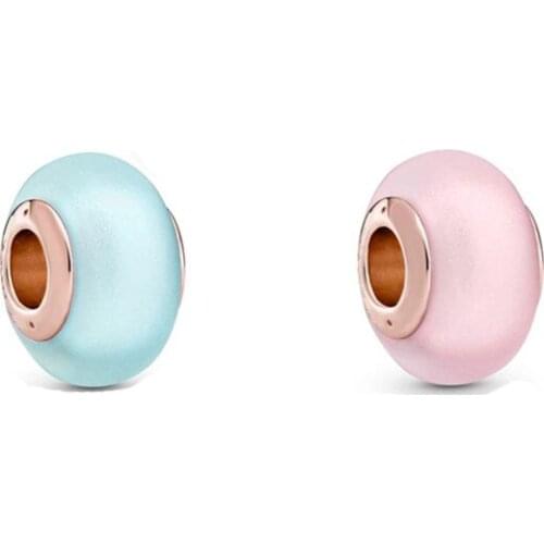 Mothers Day 925 Sterling Silver Jewelry Matte Blue And Pink Murano Glass Beads Charms Fit Bracelet Pendant Necklace DIY For MOM