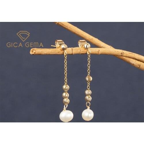 GICA GEMA Classic 925 Sterling Silver Drop Earrings with 5mm Natural Freshwater Pearl for Women Fine Jewelry