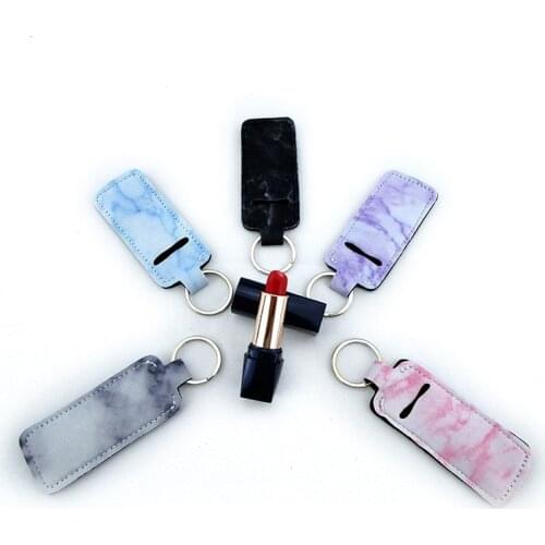1pc Creative Keychain Neoprene Chapstick Holders Lipstick Cases Cover Portable Balm Holders Marble Style Keyring Party Gifts