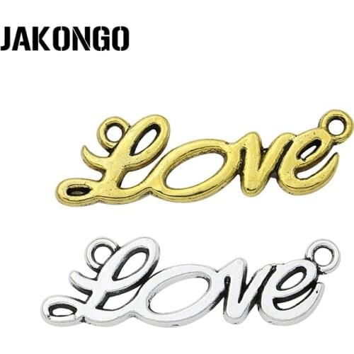 20pcs Antique Silver Golden Plated Vintage Love Connectors Charms for Jewelry Making DIY Handmade Craft 33x10mm