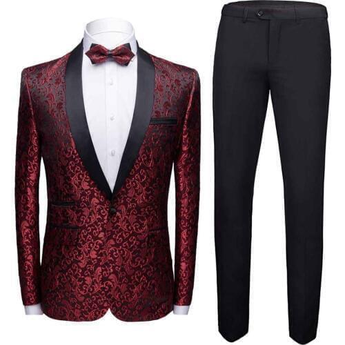 2021 Wedding Suits Men Blazers And Pants Marriage Groom Party Dress Men Suit Wine Red Plus Size Slilm Fit Male 2 Piece Suits Set