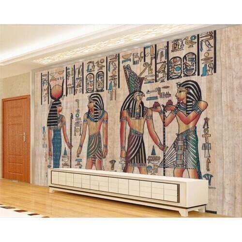 Beibehang Wallpaper custom photo 3D wood hand painted Egyptian mural TV background wall living room decoration wallpaper mural