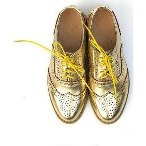Brand Design Genuine Leather Vintage Gold Silver Oxford Shoes For Women Lace-up Bullock Shoes College Wind Female Leather Shoes