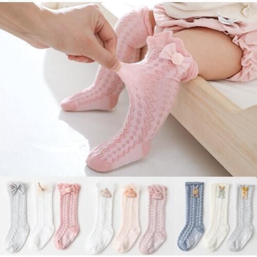 2021 Kids Socks Toddlers Girls lace Knee High Quality Long Soft 100% Cotton Baby long Tube Sock Calcetines