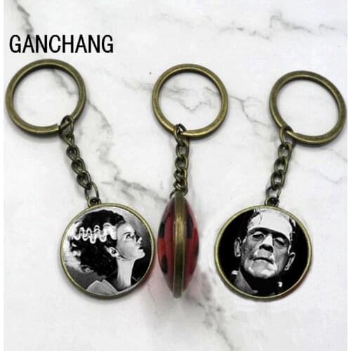 Frankenstein and his bride double-sided keychain pendant Frankenstein keychain monster bride double keychain