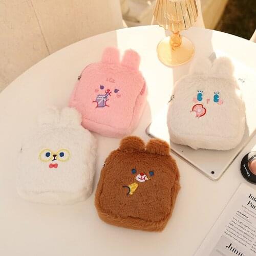 Flannel Bear Cosmetic Bag Cute Embroidery Plush Storage Bag Kawaii Student Large Capacity Pencil Case Korea Fashion Pen Box