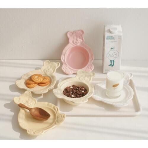 INS Bear Bowl Dessert Salad Cake Snack Plate Vintage Hanhan Cute Ceramica Salata Kasesi Tableware