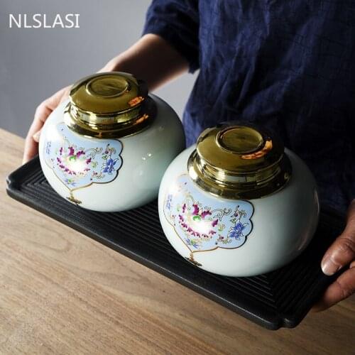 Luxury Court Style Ceramics Tea Caddy Oolong Tieguanyin Containers Travel Tea Container Coffee Powder Sealed Storage Tank