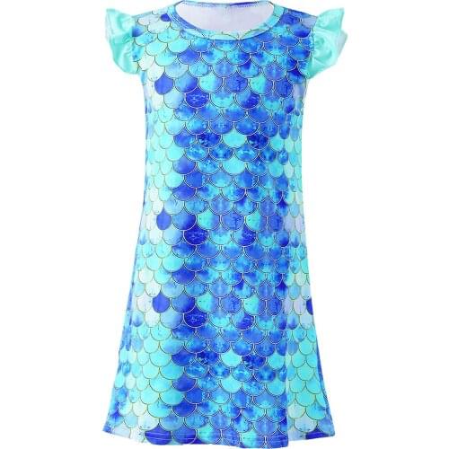 Girls Princess Summer Night Dress Children Home Clothing Pajama Mermaid Baby Cartoon Casual Loose Nightgown Girl Sleepwear Robe