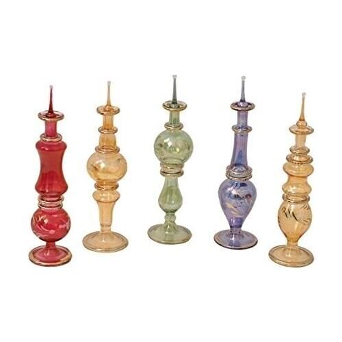 Lote de 5 esencieros perfumeros de cristal soplado hecho a mano en Egipto
