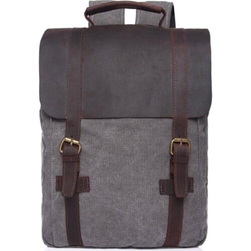 New Mens Canvas Genuine Leather Real Cow Multi-Function Vintage Travel Backpack Tote School Bag Computer Portable Carry Case