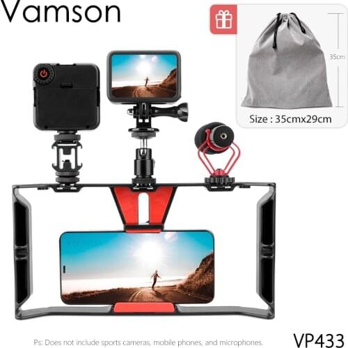 Vamson Two Choices of Stabilizer Bracket Set with Hot-Shoe Mount Fill Light for GoPro DJI OSMO Action Cameras iPhone VP433
