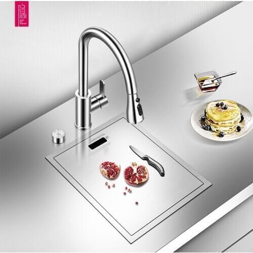 Asras 3443Y Stainless Steel Hidden Sink Set Handmade Kitchen Sink Set With Multi-function Faucet SUS304 Kitchen Single Sink