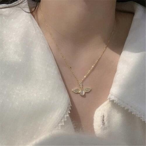 New Shiny Crystal Angel Necklace Simple Gold Clavicle Chain Necklace for Women Valentines Day Jewelry Gifts