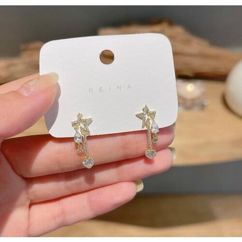 New design fashion jewelry copper inlaid zircon notched five-pointed star love pendant earrings elegant womens wedding earrings