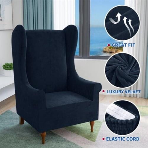 Solid Wing Chair Cover Stretch Velvet Plush Armchair Sofa Slipcovers for Living Room Thicken Wingback Chairs Protector Covers