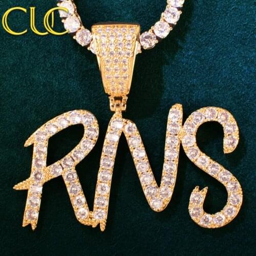 Custom Cursive Sharp Bubble Letter Pendant Mens Hip Hop Necklace Chain Micro Pave Zircon Make Number Jewelry