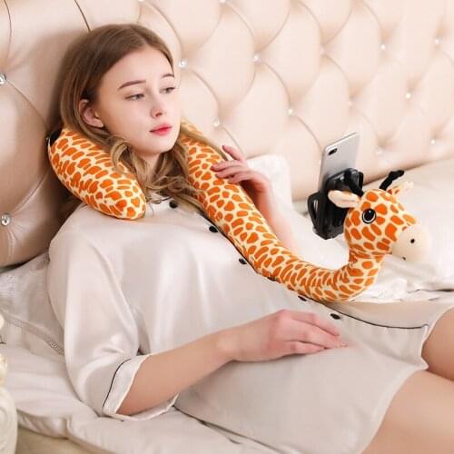 Travel Pillow with Mobile Phone Holder Lazy U Shape Neck Support Pillow with Flexible 360 Degree Rotating Mobile Holde