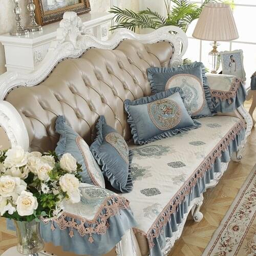 Luxurious high prhecision silk sectional sofa cover Upscale European jacquard recliner cover On-slip cushion pillowcase