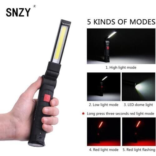 SNZY Portable 5 Mode COB Flashlight Torch USB Rechargeable LED Work Light Magnetic Lanterna Hanging Hook Lamp Outdoor Camping