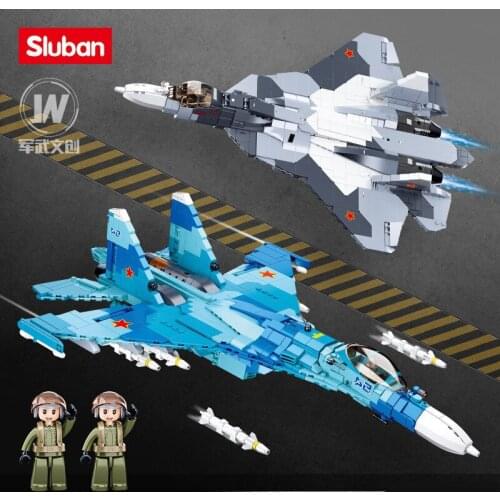 Military Air Force SU-57 Flanker Sukhoi SU-27 Heavy Fighter Fifth Generation Jet Fighter DIY Creation Building Blocks Kids Toys