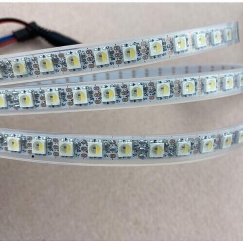 SK6812RGBW(6500K) led addressable strip;100leds/m;8mm wide PCB;DC5V;2m a roll;waterproof in silicon tube;IP66;WHITE PCB