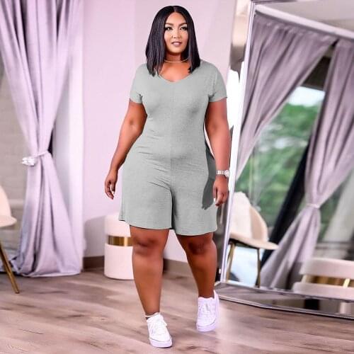 Streetwear Sport Solid Rompers Womens Bodysuit Fashion Deep V-neck Short Sleeve Clubwear Outfits Active Wear One Piece Overall