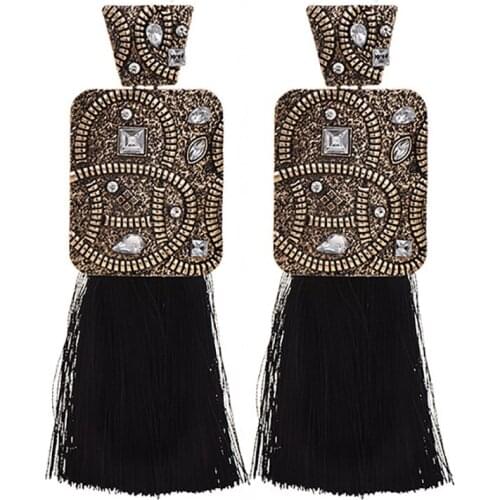 ZHINI Fashion Vintage Geometric Rectangular Pendant Long Earrings for Women 2020 New Rhinestone Tassel Earring Jewelry for Party