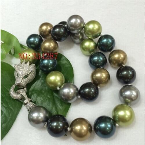 Ladys NEW Huge 16mm Genuine multicolor South Sea Shell imitation Pearl Necklace 19'' AAA Crystal Clasp