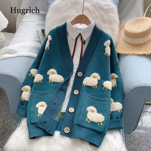 2021 Women Winter Knit Sweater Coat V Neck Sheep Cardigans Christmas Sweaters Warm Knitwear Sueter Mujer Long Jacket