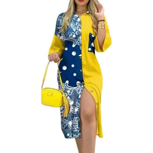 Summer Woman Dress 2021 Midi Dress Single-breasted Color Block Floral Print Loose Midi Dress Streetwear for Office