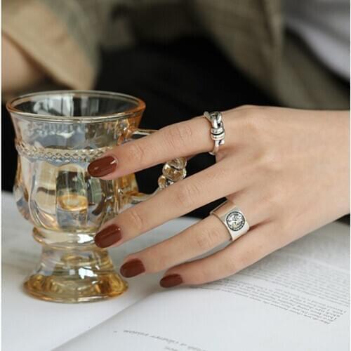 Korean Fashion Bowknot Bow 925 Sterling Silver Adjustable Ring For Women Simple Vintage Thai Silver Geometric Jewelry Gifts