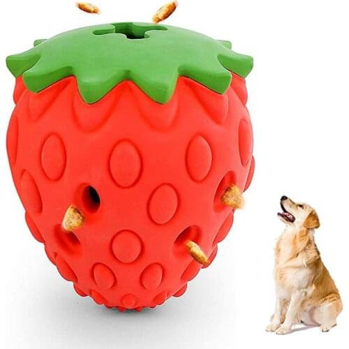 Dog Chew Toy Dog Feeder Interactive Teeth Cleaning Toys Durable Natural Rubber Toy Indestructible Strawberry Shape Pet Toy