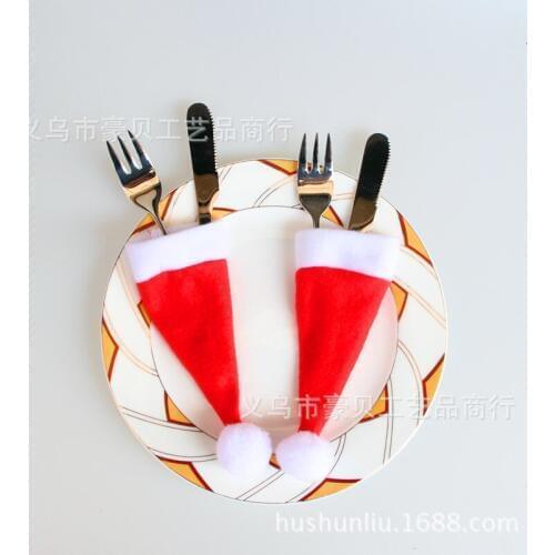 1PC Christmas Decorative Tableware Knife Fork Set Lovely Christmas Hat Storage Tool Enfeites De Natal Gift Tableware Decorations