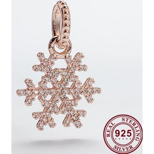 100% 925 Sterling Silver Charm New Crystal Snowflake Pendant Fit Pandora Women Bracelet & Necklace Diy Jewelry