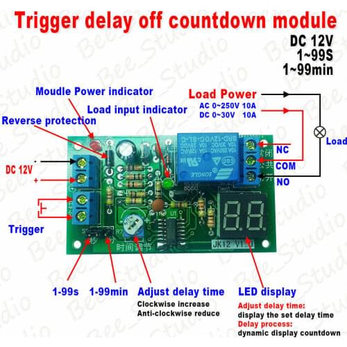 DC 12V LED Display Adjustable Trigger Timer Time Delay Turn Off Time Relay Switch Countdown Module