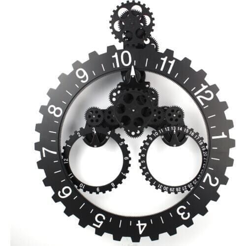 3D Modern Large Wall Art Rotary Gear Clock Mechanical Calendar Wheel Black