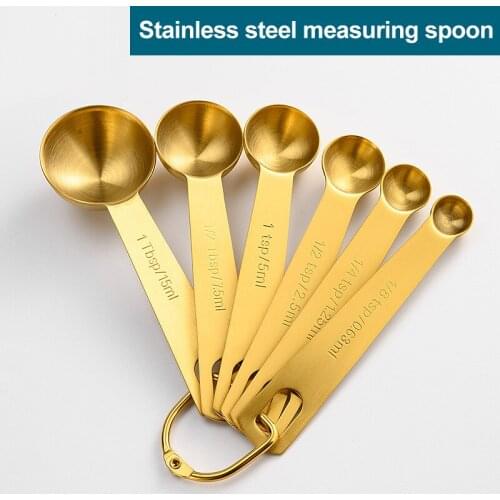 6 PCS Measuring Spoon Set Golden-plated Stainless Steel Seasoning spoon Baking tools Kitchen tools Kitchen bar supplies